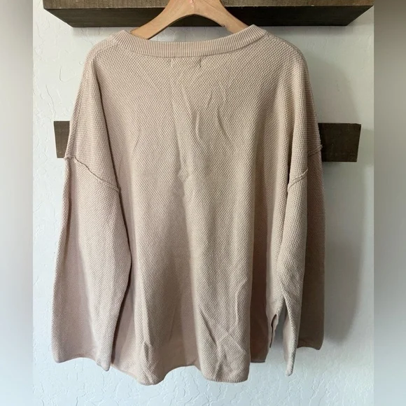 Lillusory|Tan neutral waffle knit sweatshirt with button details,Size XL•••Boho - Picture 4 of 12